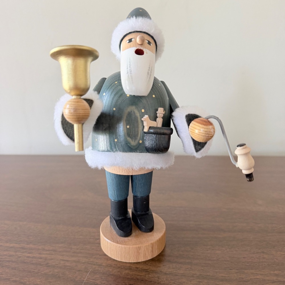 KWO German Wooden Incense Smoker Saint Peter Santa Claus Teal Gold Star Figurine